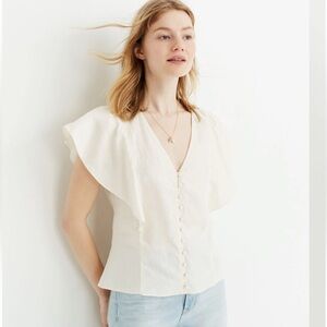 Linen Carmelina Flutter-Sleeve Top
